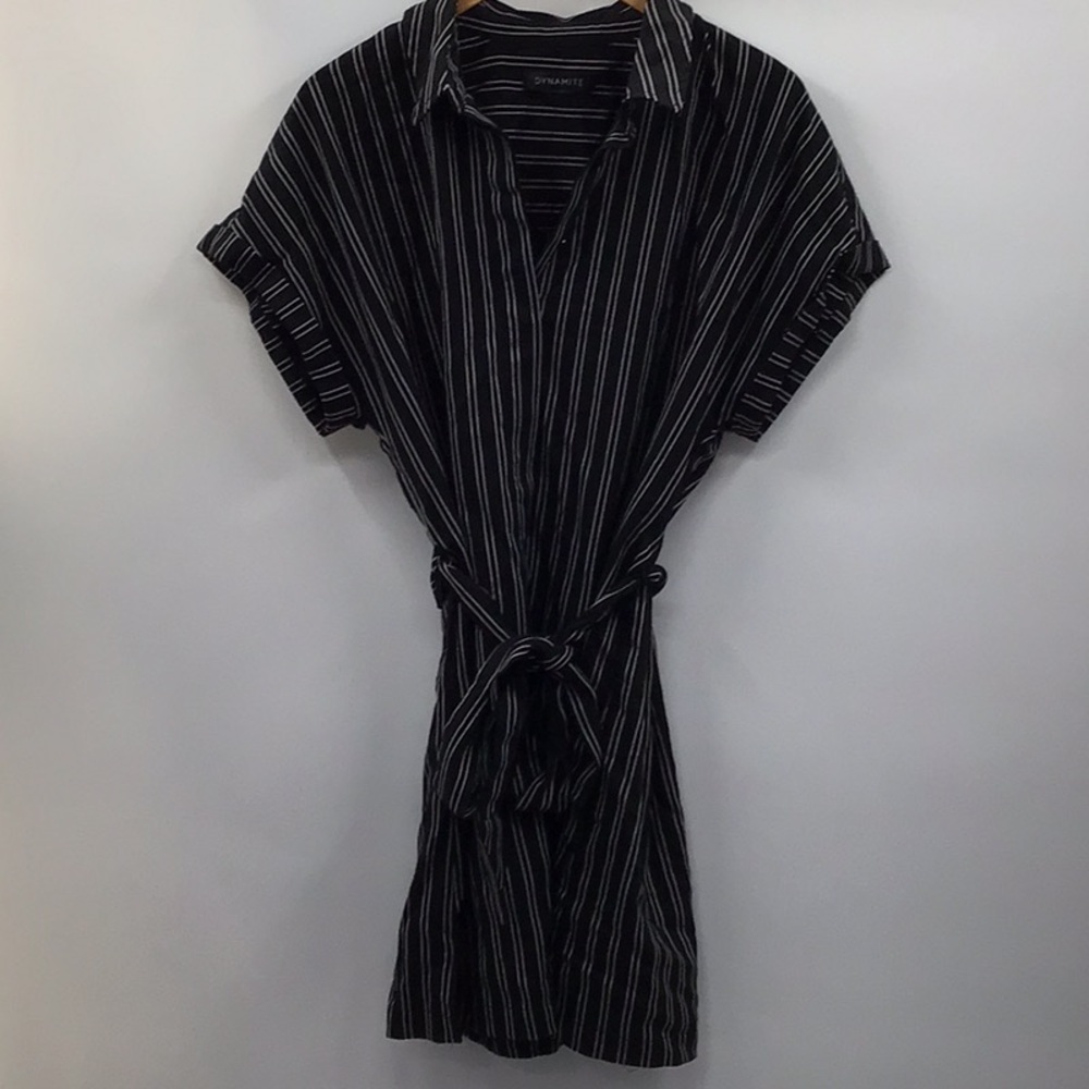 Dynamite Black and White Mini Dress with Notched Collar